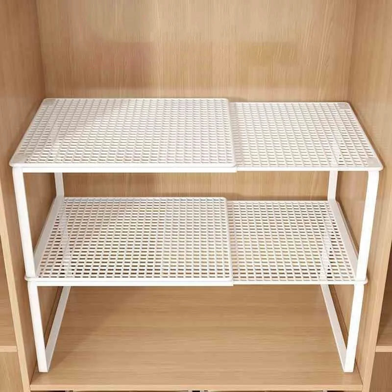 Stackable Telescopic Closet Shelf Bamboo Wardrobe Organizer With Dividers