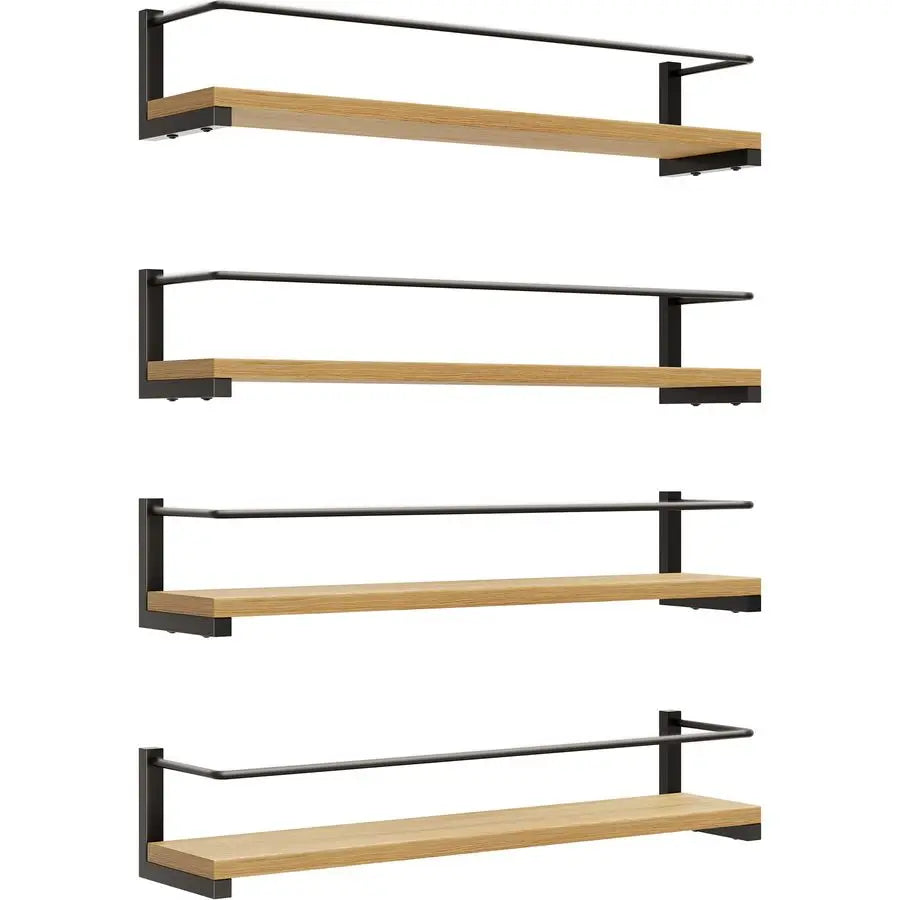 Rustic Wood Spice Rack Wall Mounted For Kitchen Storage 4 Pack