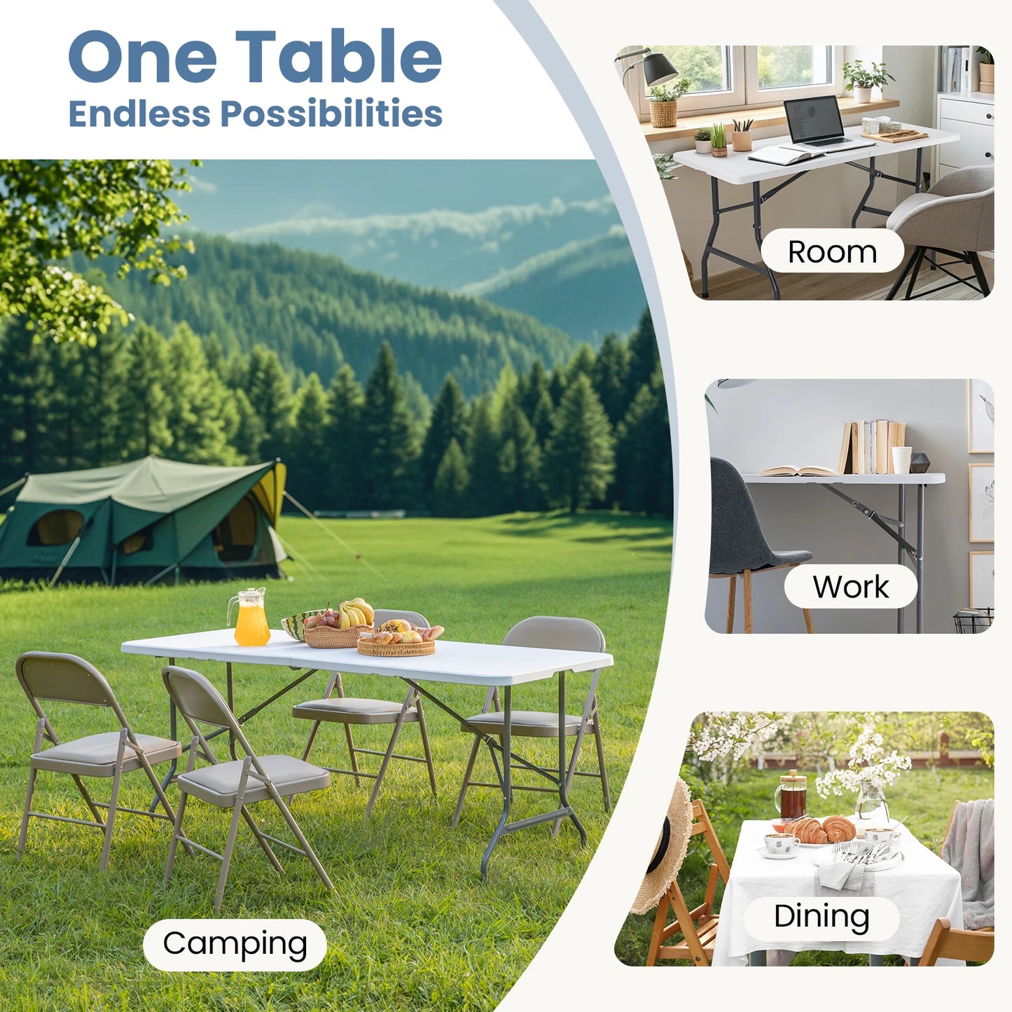 JHK Portable Folding Outdoor Indoor Table Heavy Duty With Handle