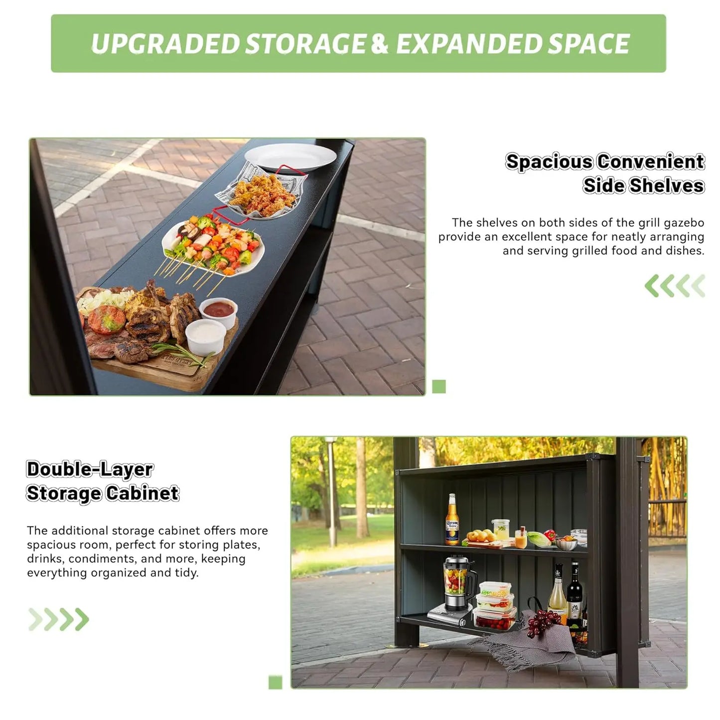 Galvanized Steel Grill Gazebo With Double Roof And Storage Cabinets