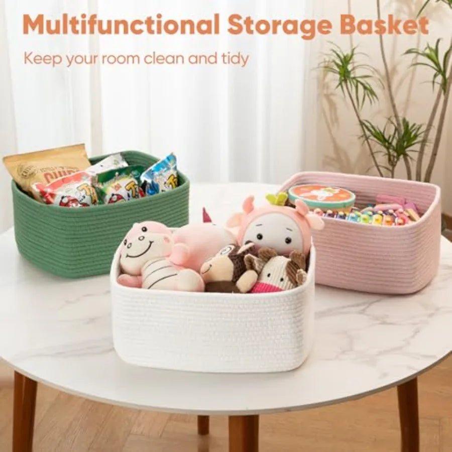 4 Pack Bamboo Woven Rope Storage Baskets for Shelves