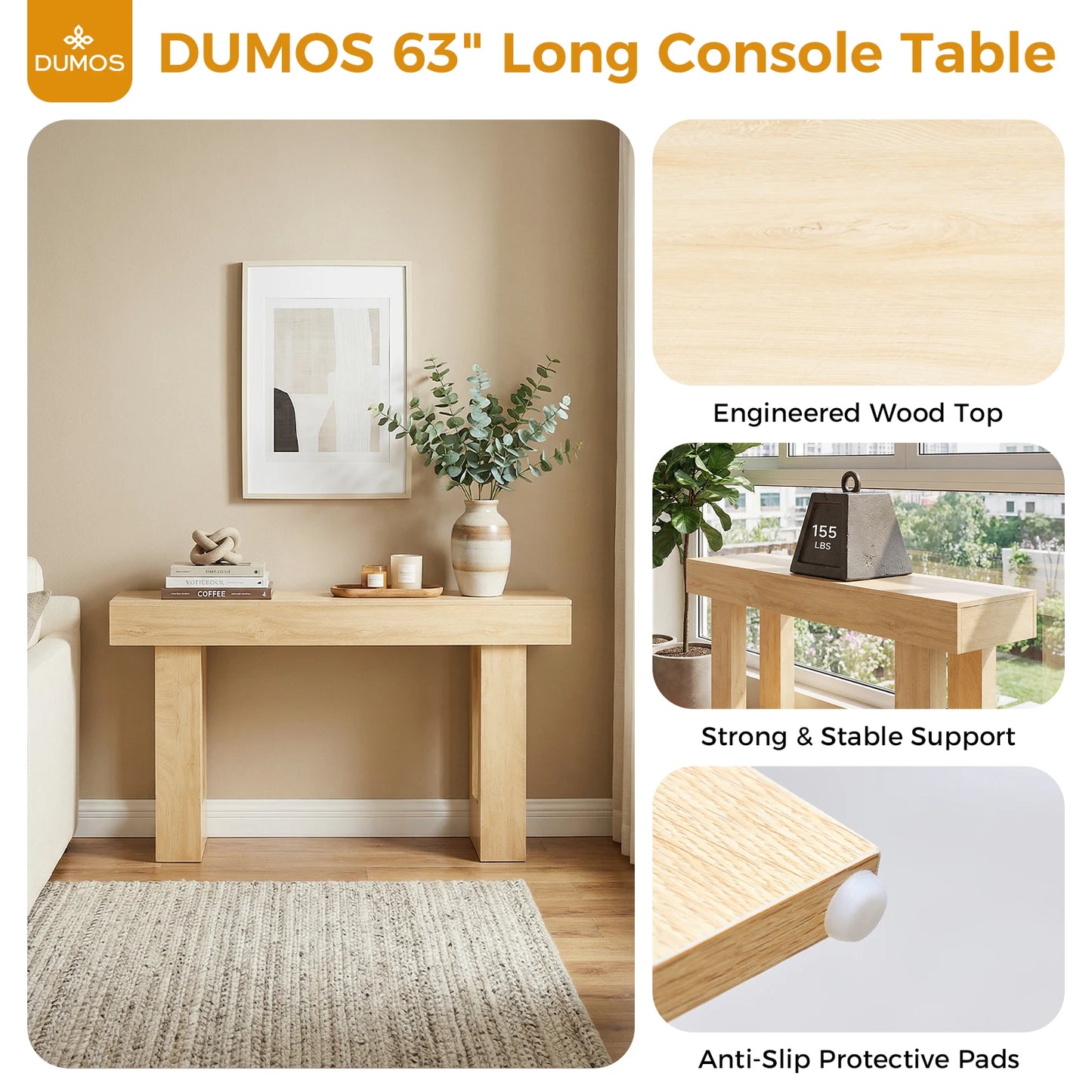 JHK Sofa Table Wood Entryway Console Space Saving Heavy Duty