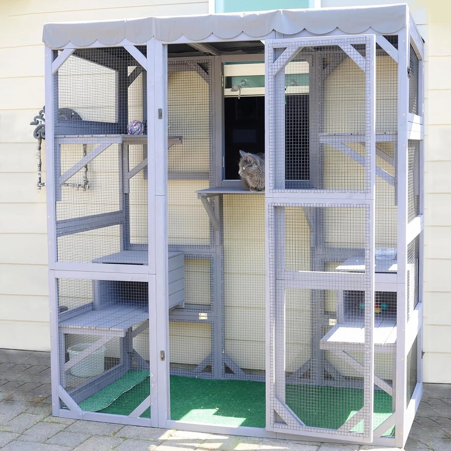 XIUWO Outdoor Cat Enclosure Walk In Window House With Platforms