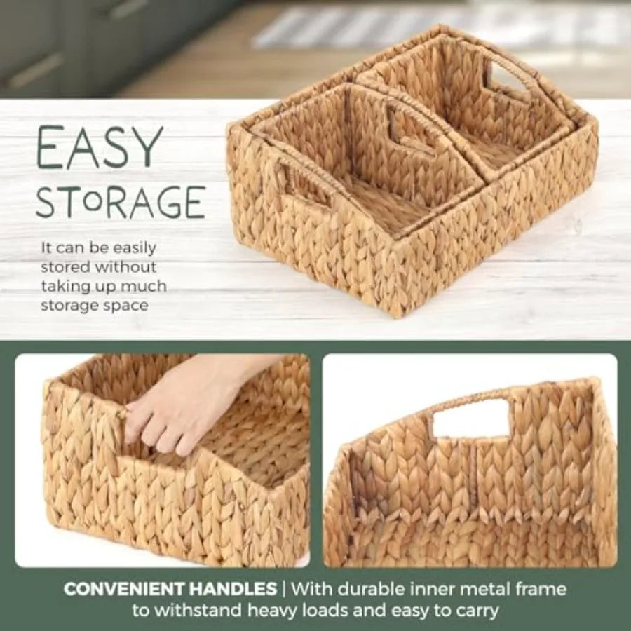 Set Of 3 Handwoven Storage Baskets Natural Wicker Organizer Bins