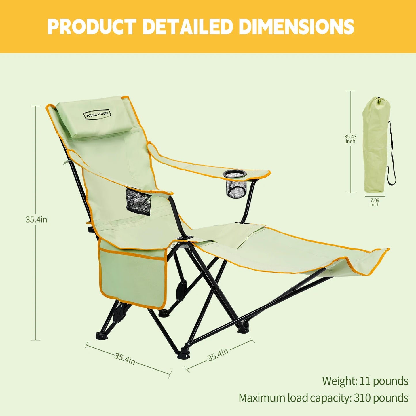 GERC Foldable 2-In-1 Reclining Camping Chair With Footrest Cup Holder
