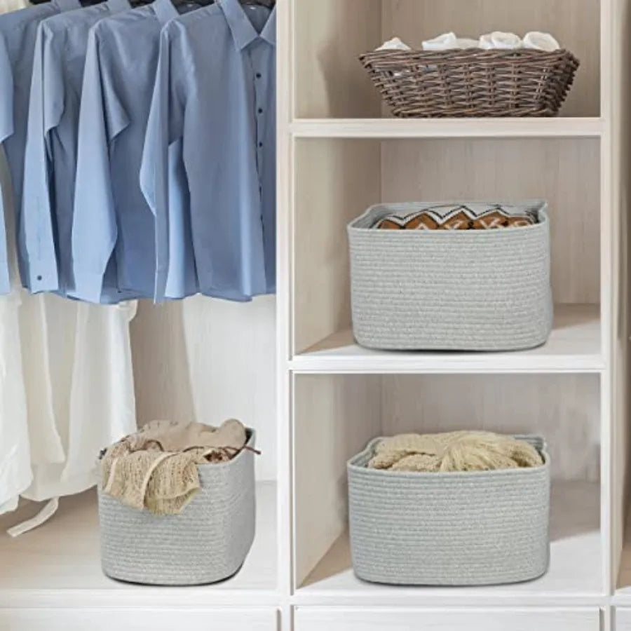 Cotton Rope Woven Storage Basket For Organizing Shelves And Cabinets