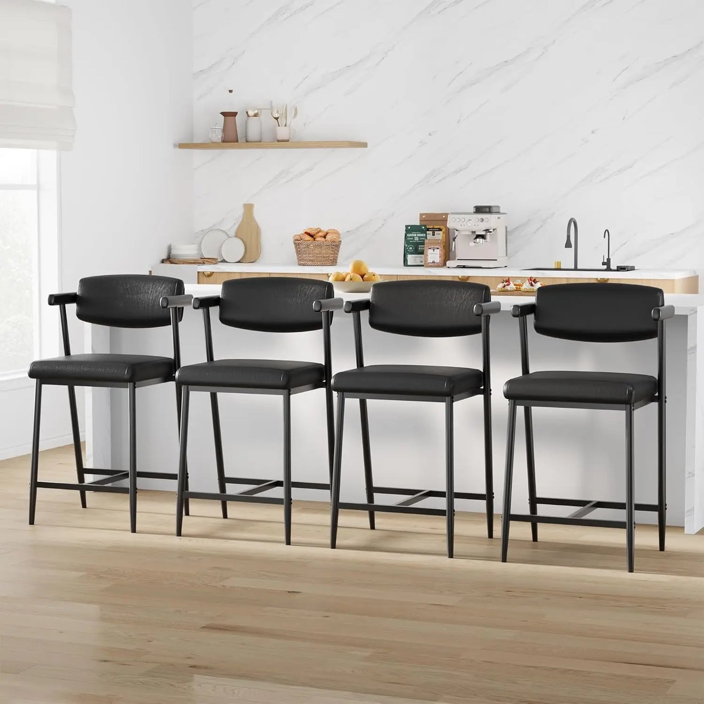 TWISTER.CK Modern Bar Stools Set With Back And Upholstered Seat