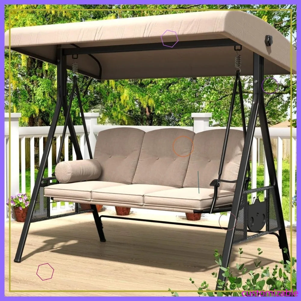 Outdoor Porch Swing With Adjustable Canopy For Patio Garden
