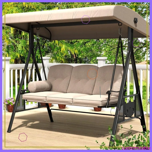 Outdoor Porch Swing With Adjustable Canopy For Patio Garden
