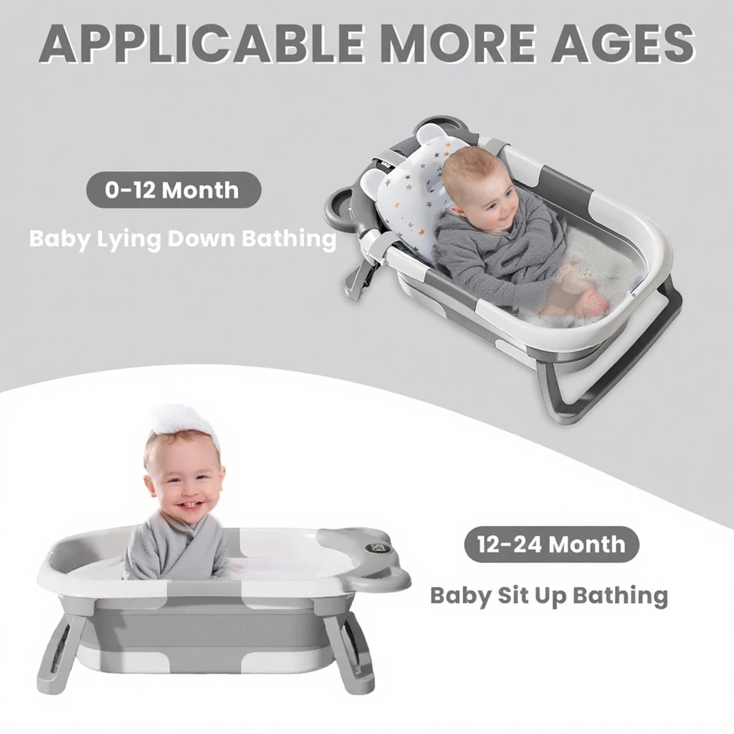Portable Travel Collapsible Baby Bathtub with Thermometer and Cushion