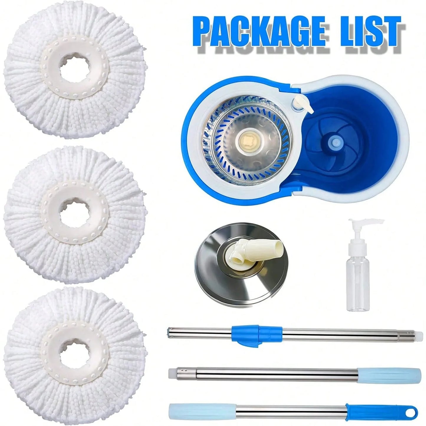 ATMDOG Spin Mop Bucket Set With Soap Dispenser Microfiber Heads