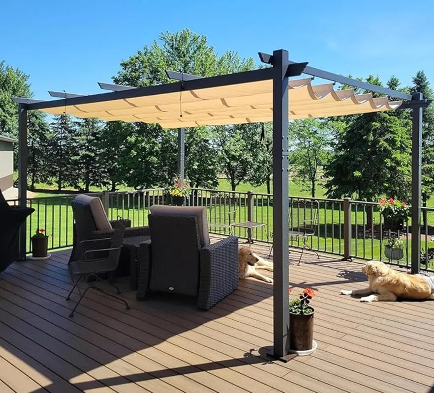 Purple Leaf Outdoor Retractable Pergola With Sun Shade Canopy