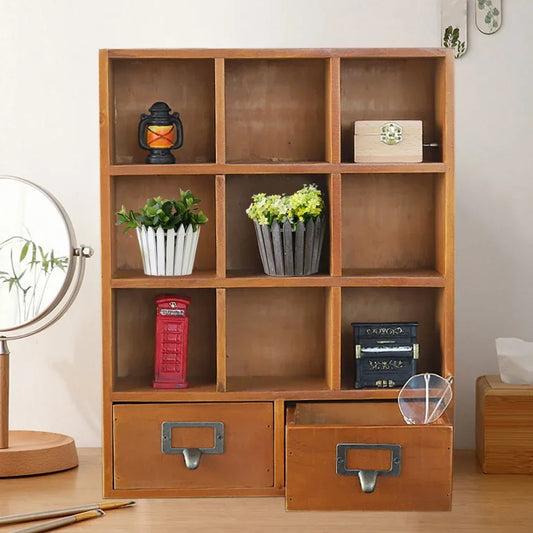 Bymaocar 9 Cube Wooden Storage Organizer Shelf With 2 Drawers