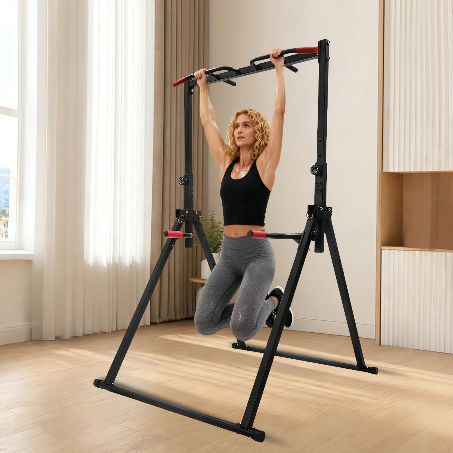 Adjustable Pull Up Bar Foldable Home Gym Parallel Bars Training Station 200kg