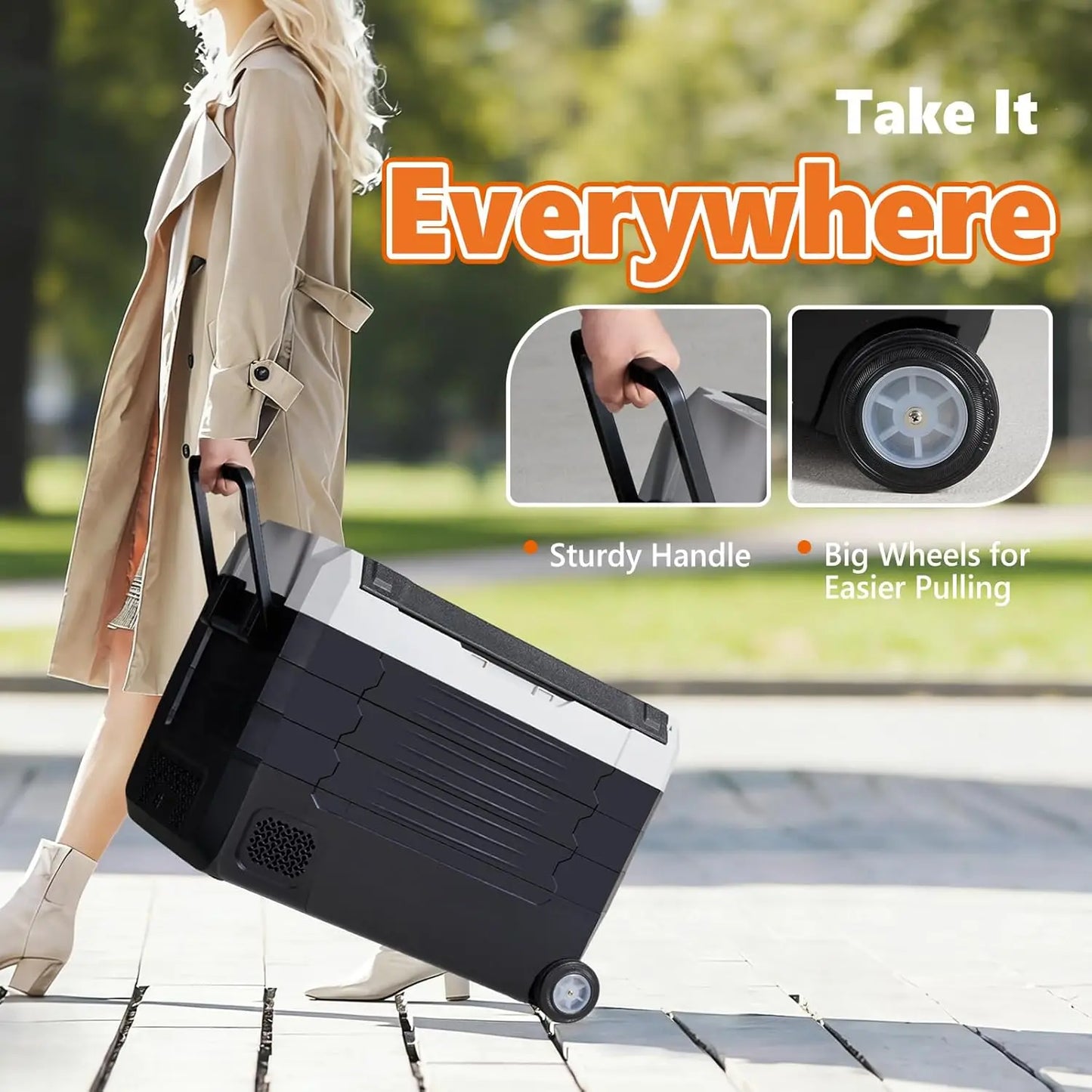 Portable Car Refrigerator Dual Zone Cooler For Vehicles With Wheels