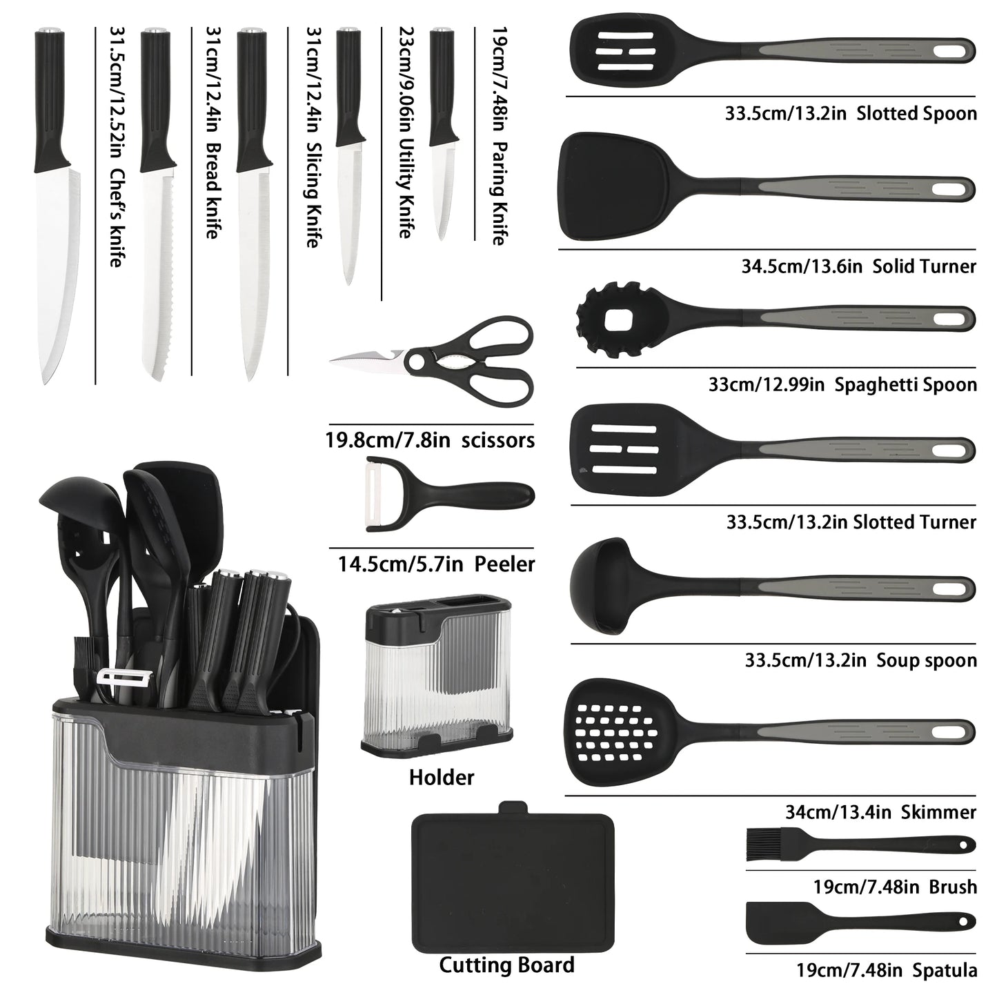 Silicone Kitchen Utensils Set With Knife Block Nonstick Tools