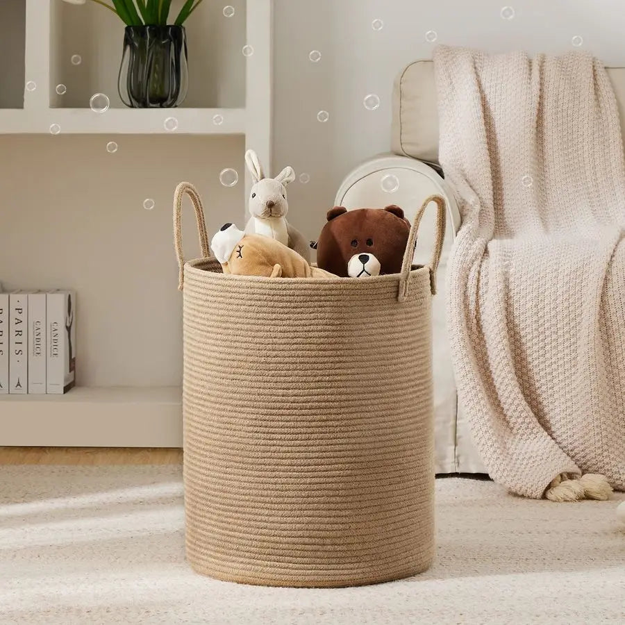 Rope Woven Laundry Hamper Basket In Jute Material For Nursery