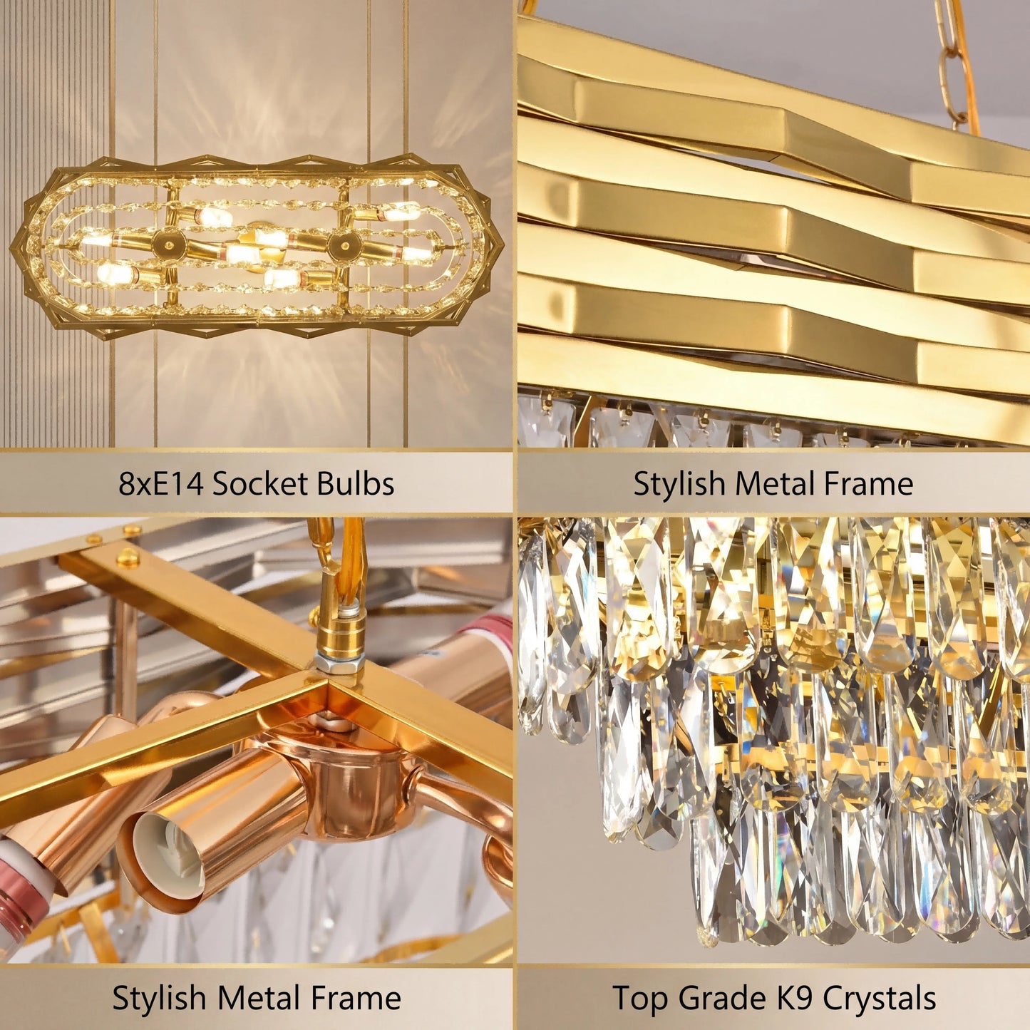 Modern Luxury K9 Crystal Chandelier 8 Light Adjustable Chain Fixture