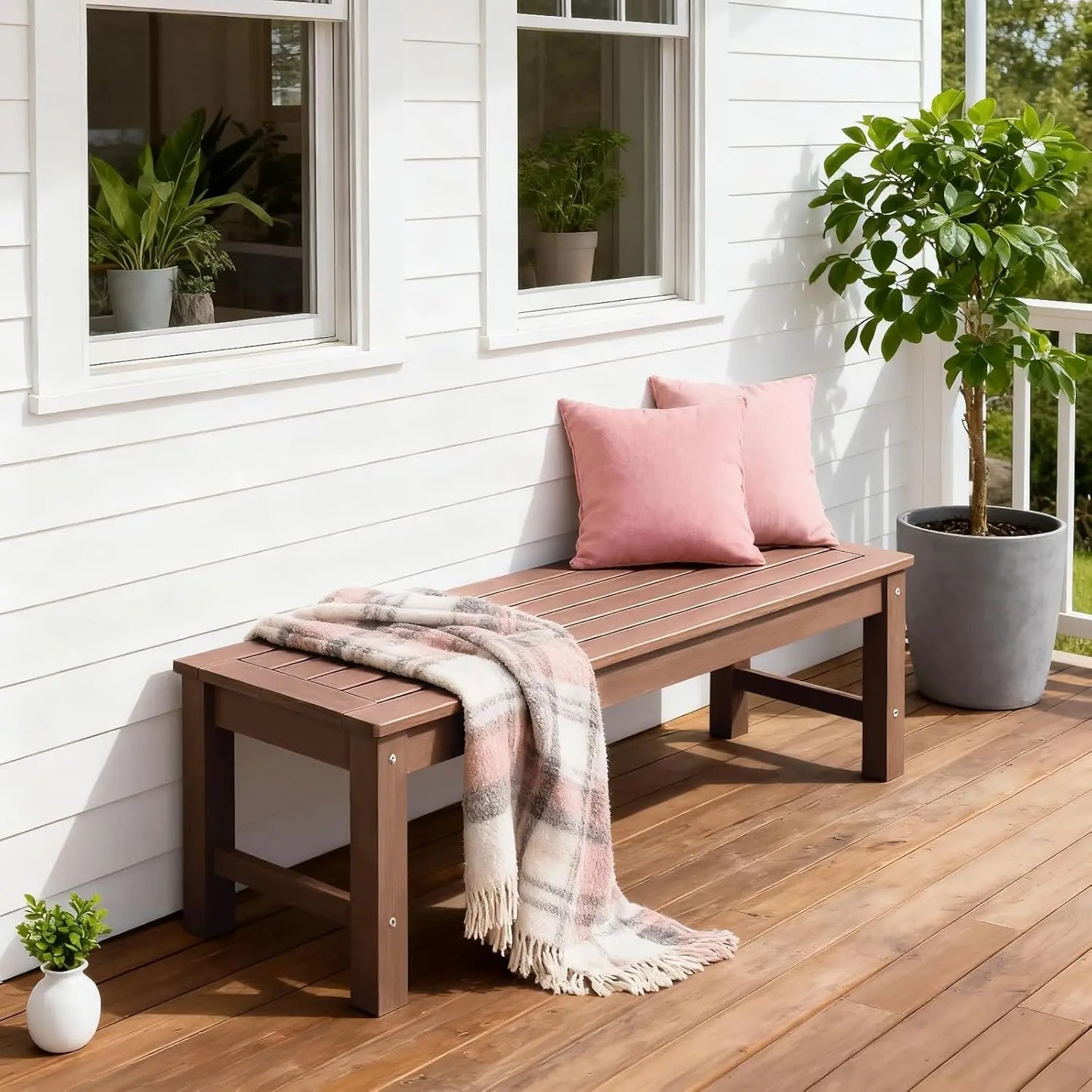 Weatherproof Polylumber Backless Outdoor Bench Two Person Patio
