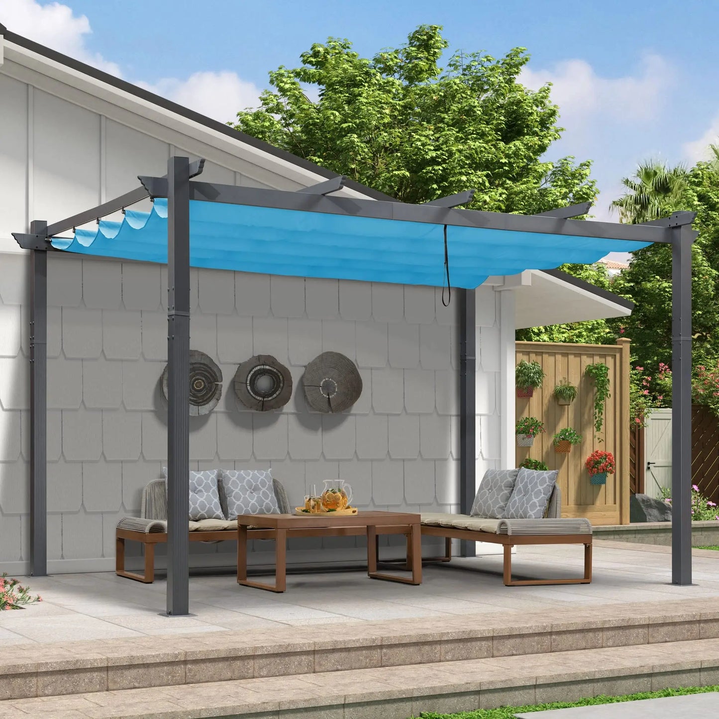 Purple Leaf Outdoor Retractable Pergola With Sun Shade Canopy