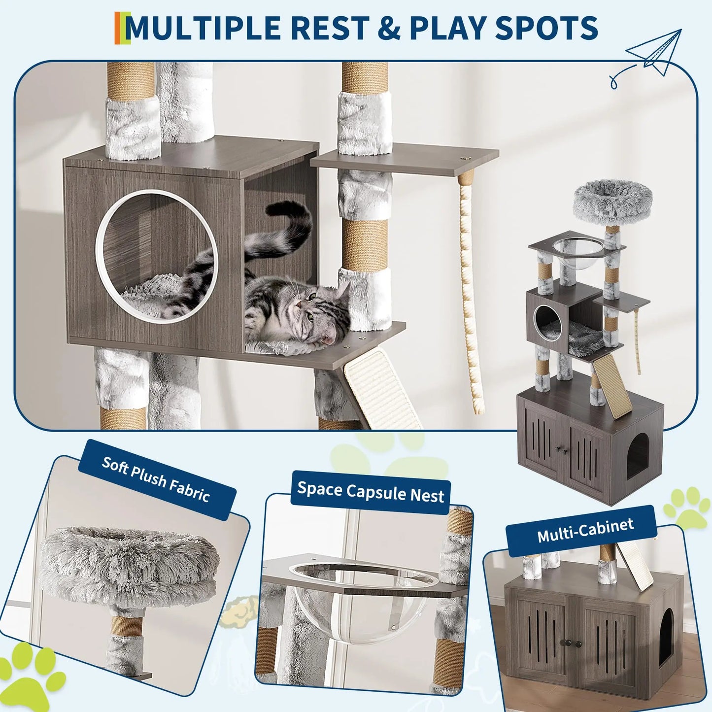 HiMISS Multi Level Cat Tree With Litter Box and Nest