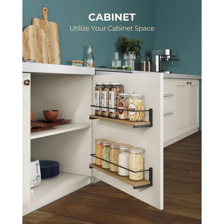 Rustic Wood Spice Rack Wall Mounted For Kitchen Storage 4 Pack