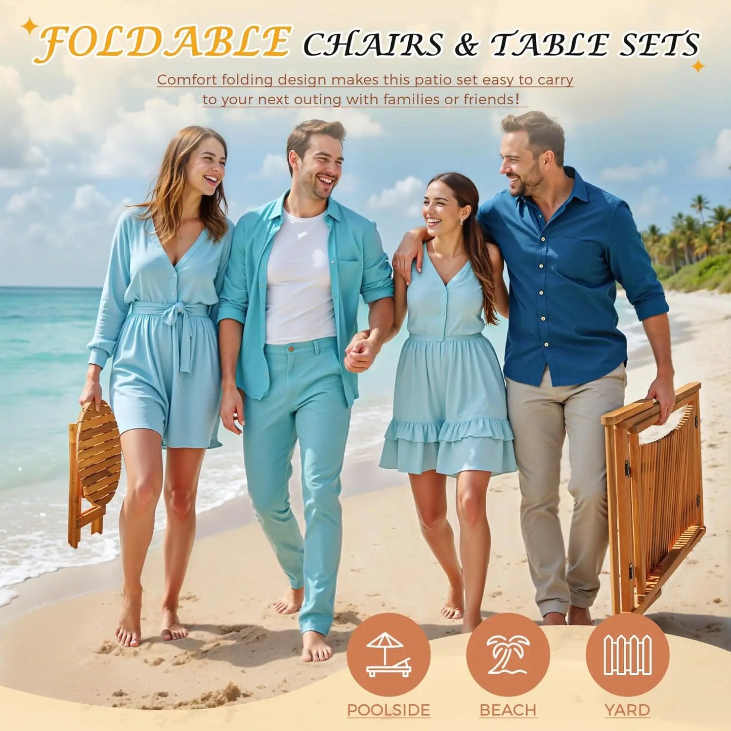 Acacia Wood Patio Set With Adjustable Foldable Two Chairs Table