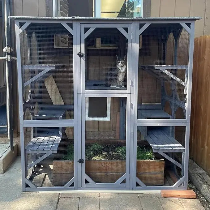 XIUWO Outdoor Cat Enclosure Walk In Window House With Platforms