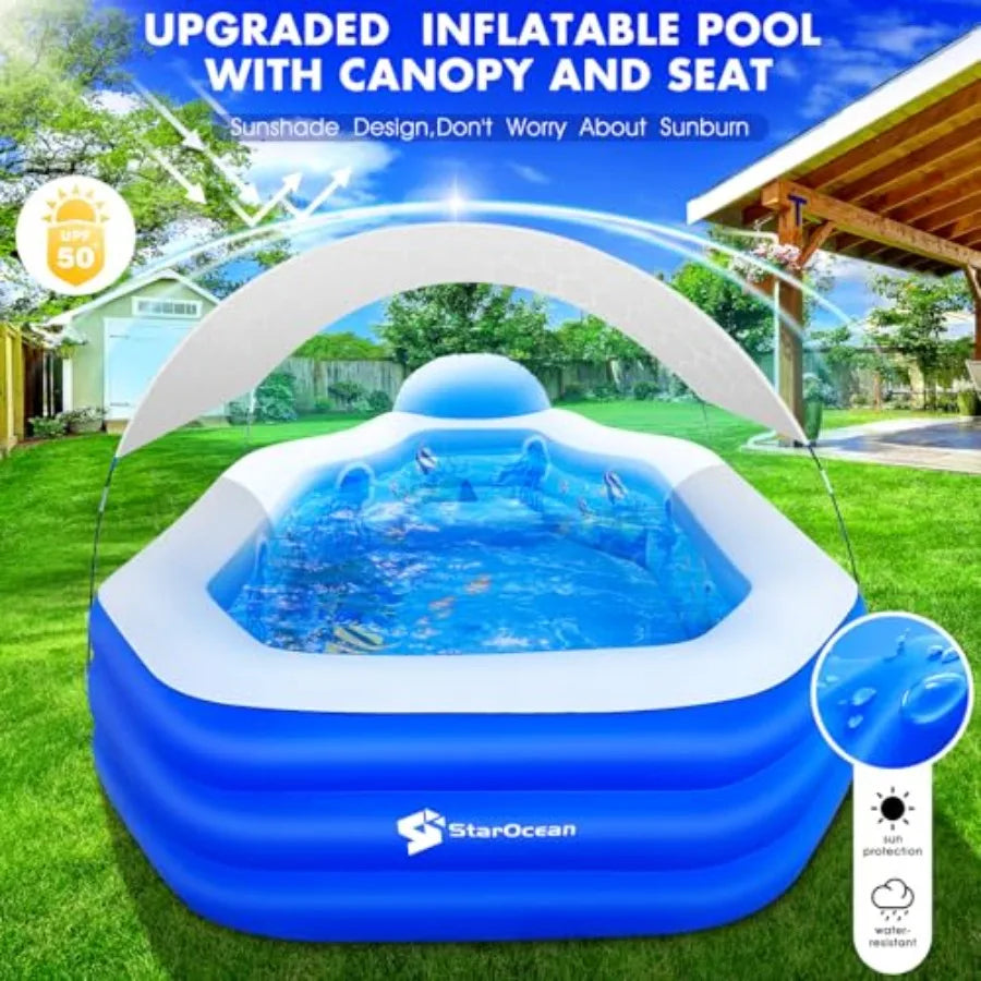 Inflatable Pool With Canopy For Adults With Seats And Backrest