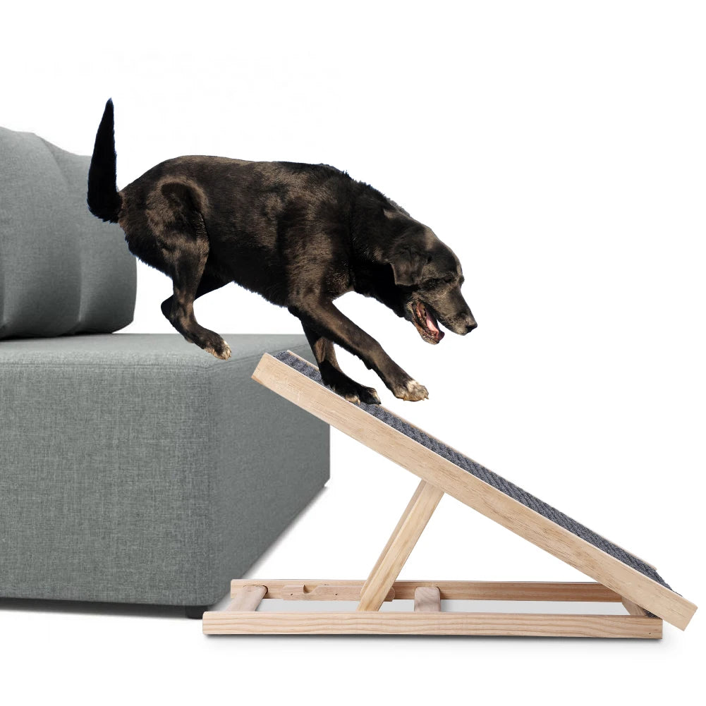 HiMISS Adjustable Height Folding Wooden Dog Ramp With Anti Skid