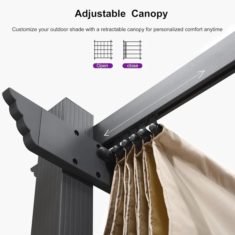 Purple Leaf Outdoor Retractable Pergola With Sun Shade Canopy