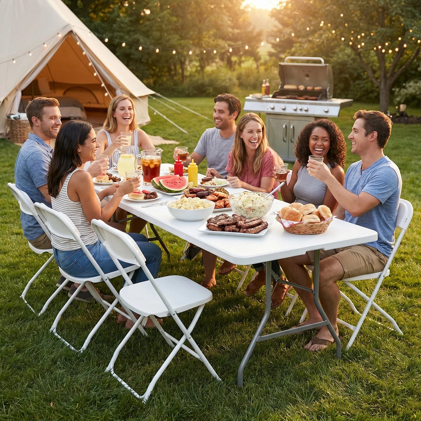 JHK Portable Folding Outdoor Indoor Table Heavy Duty With Handle