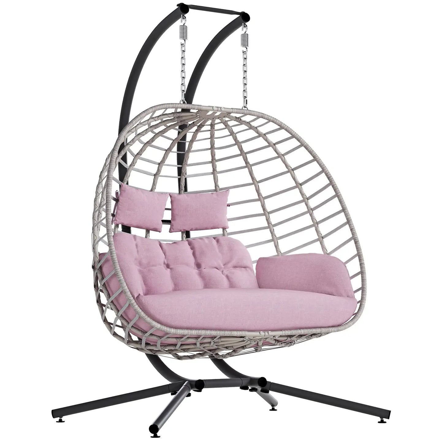 Double Hanging Egg Chair With Stand 2 Person Wicker Swing
