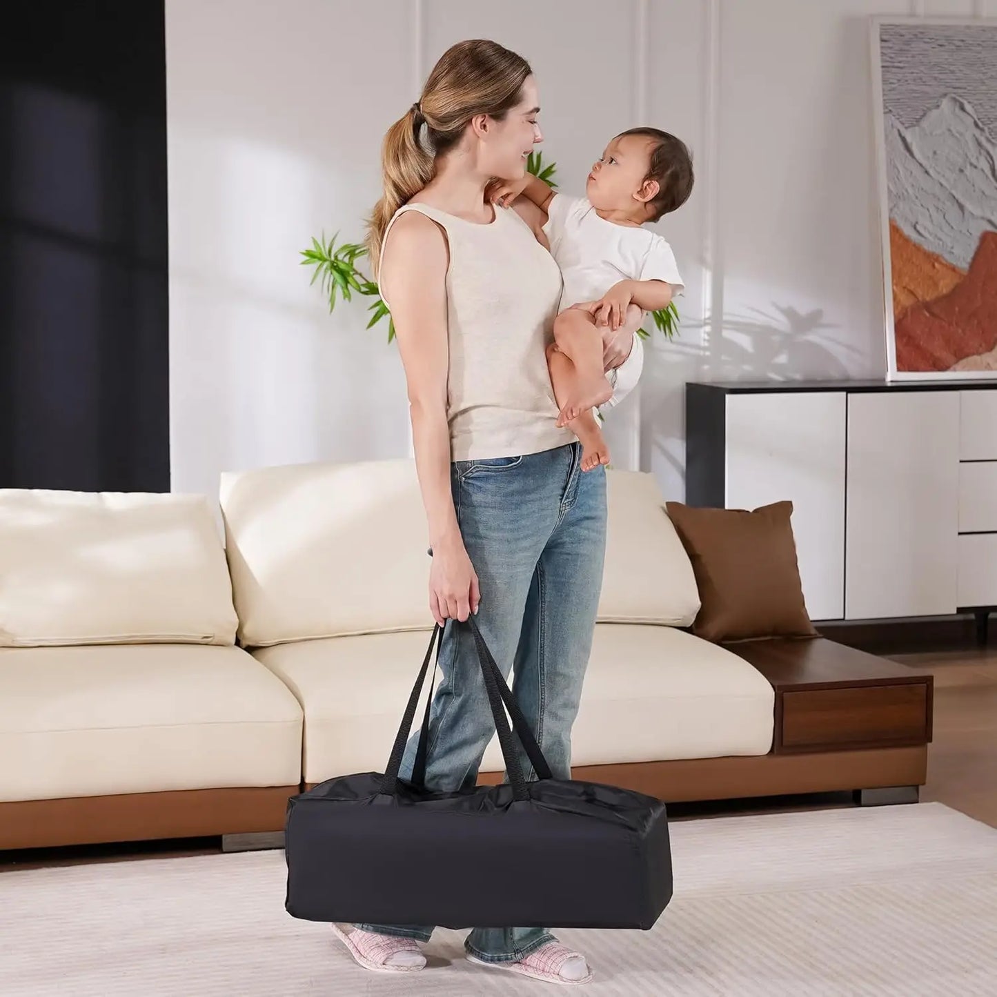 Portable Baby Playpen Foldable Travel Crib With Mattress And Bag