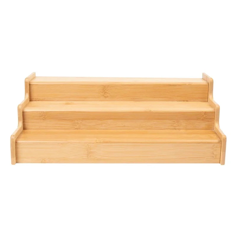 Expandable Bamboo Spice Rack Organizer Three Tier Step Shelf For Kitchen