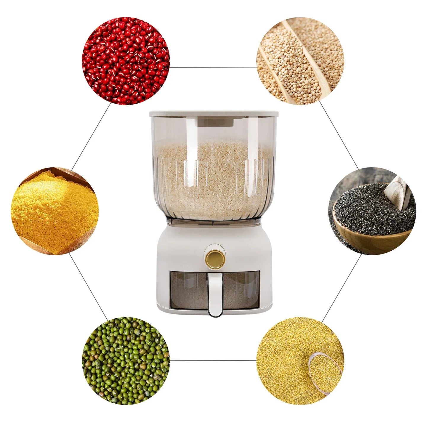 Sealed Grain Storage Container With Rice Cup Dispenser For Kitchen