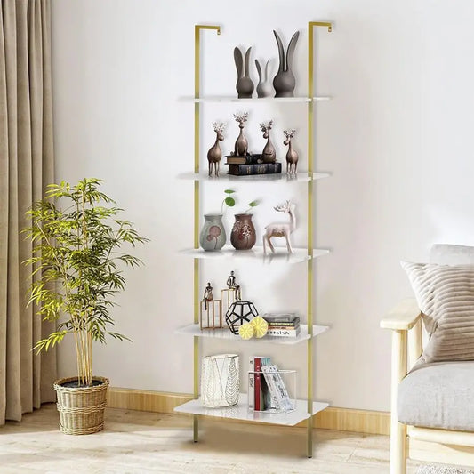Ladder Shelf 5 Tier Wall Mounted Wood Rack Industrial Modern