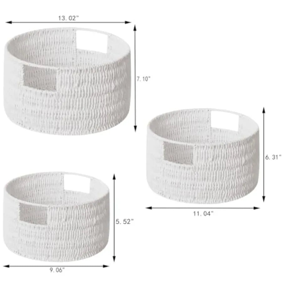 Wicker Storage Basket Set 3 Pack Handwoven Rope Baskets With Handles