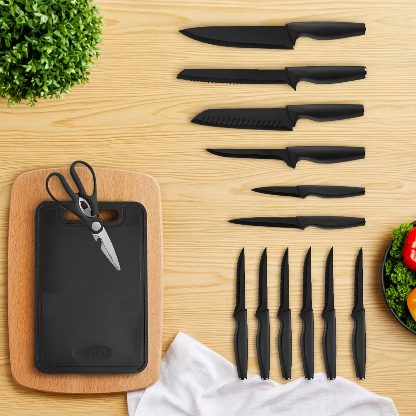 Stainless Steel Knife Set Ergonomic Handle Multi Purpose Kitchen