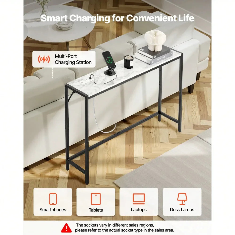 XMSJ Modern Console Table With Power Outlet And Anti Tip