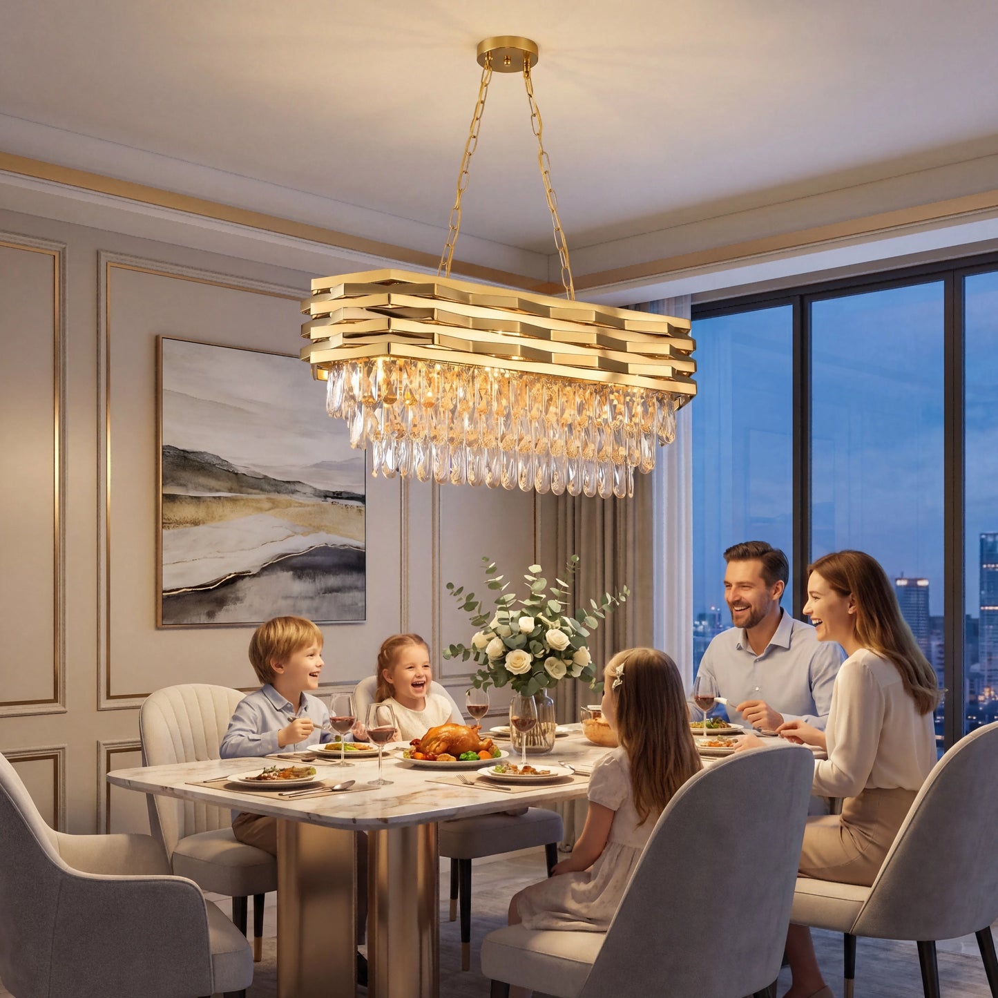 Modern Luxury K9 Crystal Chandelier 8 Light Adjustable Chain Fixture