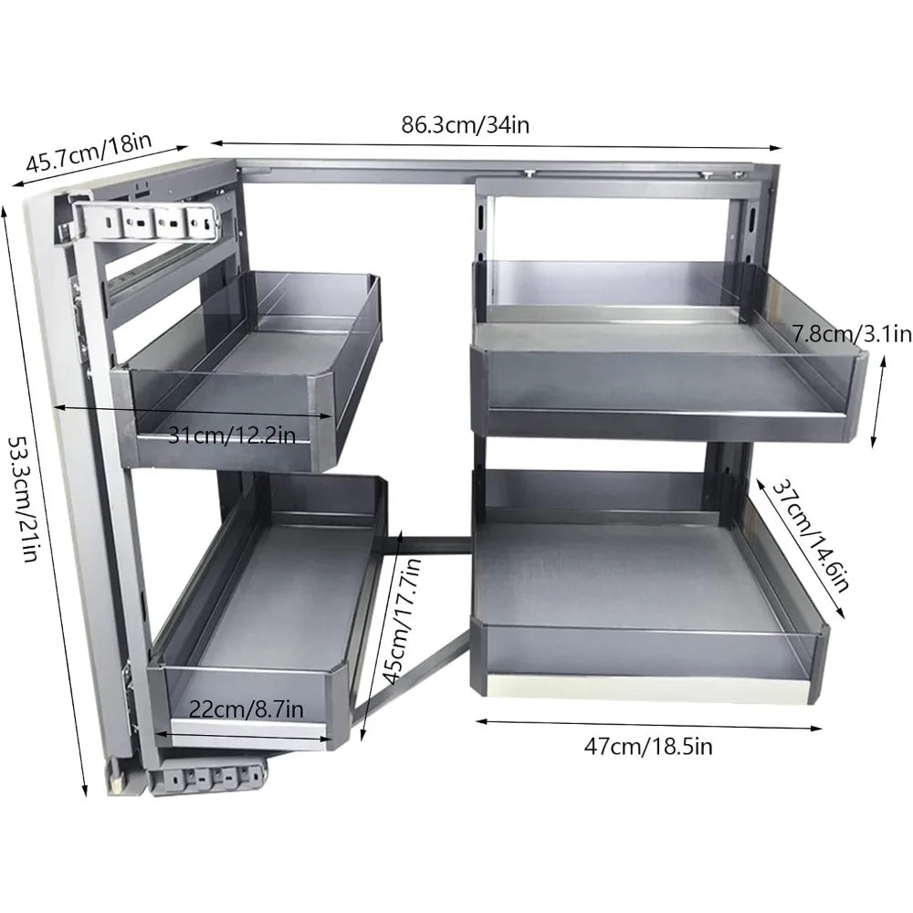 Bymaocar Blind Corner Cabinet Pull Out Organizer TwoTier Swing Trays Soft Close