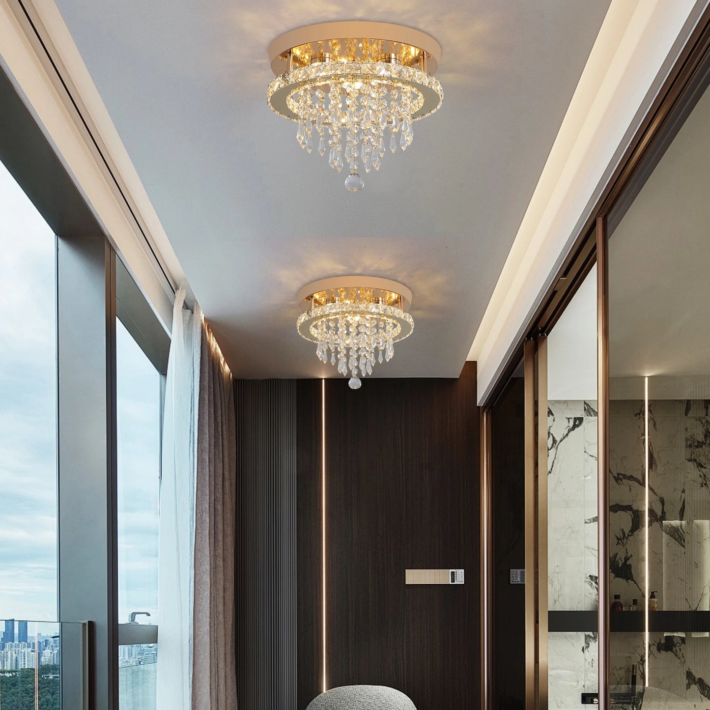 GreeLustr Crystal Chandelier Modern LED Ceiling Light Living Room