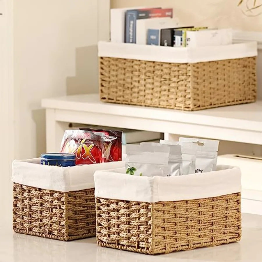 Wicker Storage Baskets 3 Pack With Paper Rope Liners