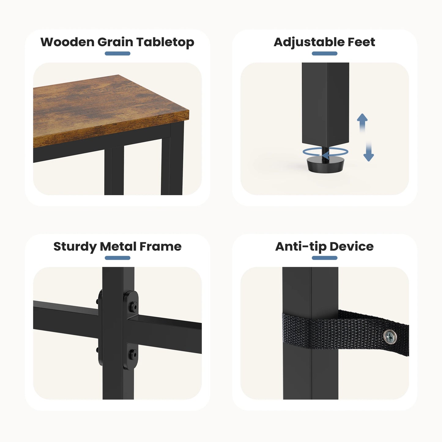 JHK Sofa Table With Charging Station And Bedside Desk