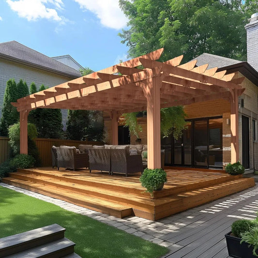 Cedar Wood Pergola Gazebo Flat Roof for Outdoor Shelter