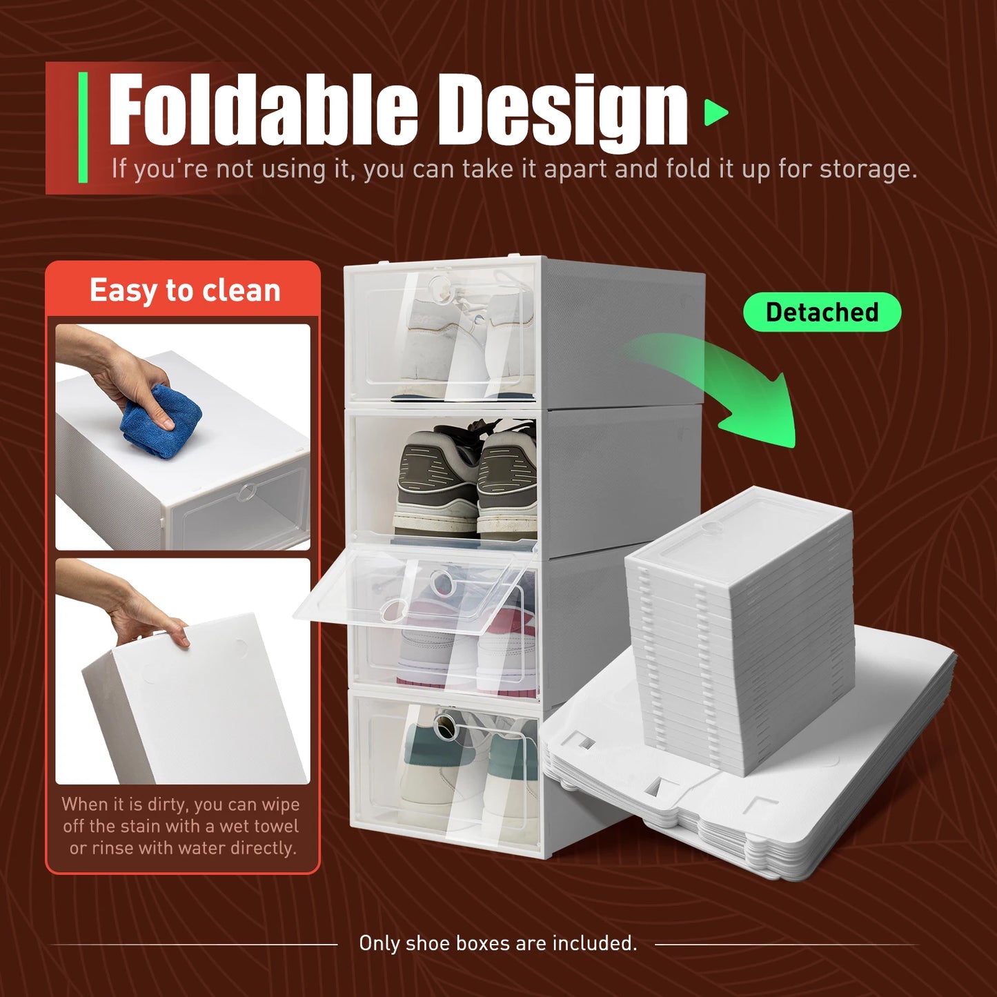 Foldable Transparent Shoe Box Set Stackable Drawer Organizer
