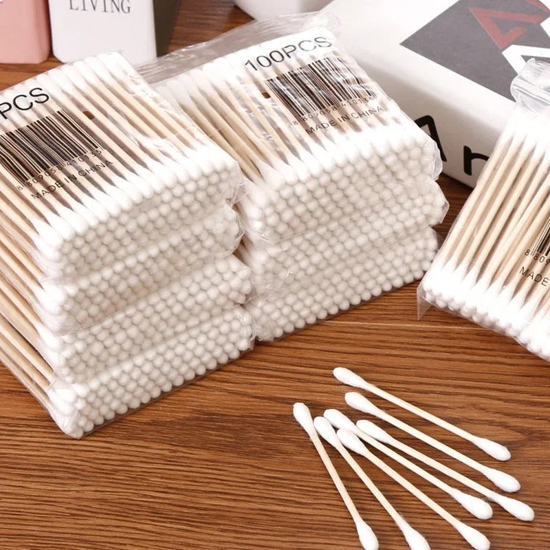 Cotton Swab Storage Box Double Head Cotton Buds Bamboo Cover