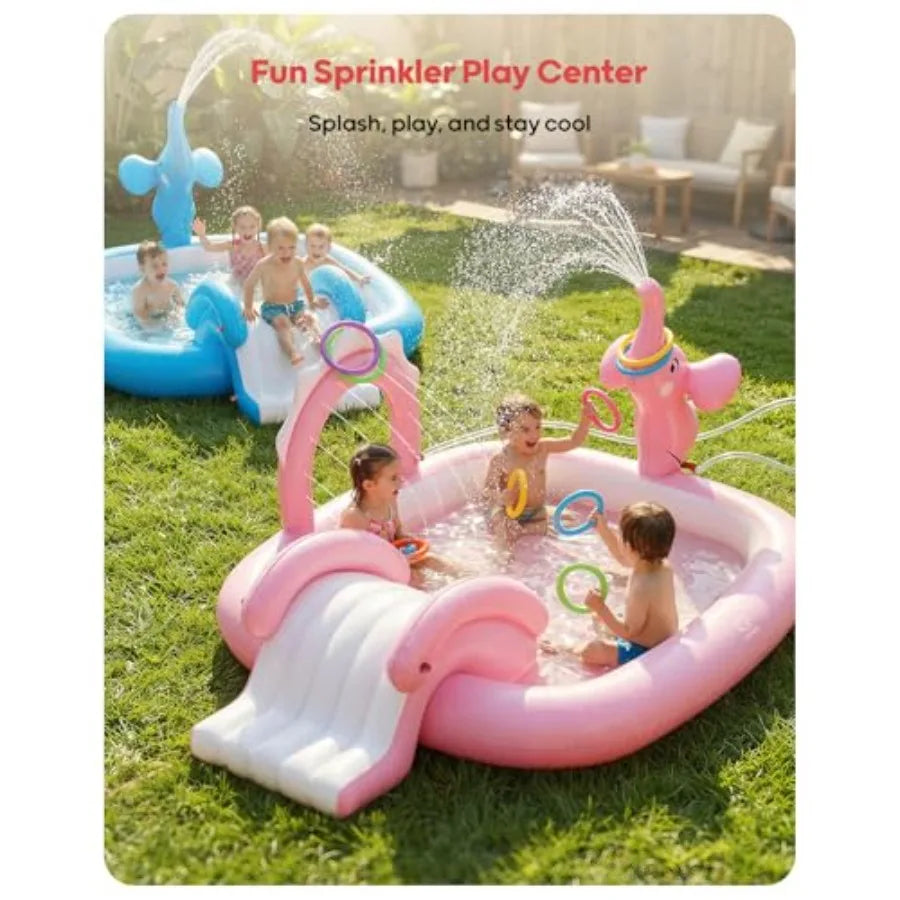 Inflatable Pool With Slide And Sprinkler PVC Backyard Fun