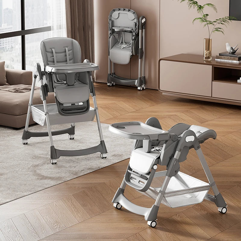 Foldable Baby High Chair PU Leather With 5 Point Harness